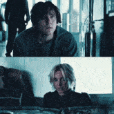 a man and a woman in a dark room