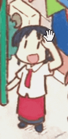a cartoon of a girl waving her hand