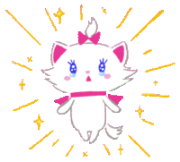 a drawing of a white cat with a pink bow on her head