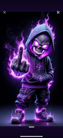 a cartoon character with a hoodie on is giving the middle finger .