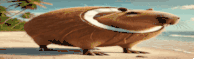 a cartoon rat wearing a swimsuit is standing on a beach