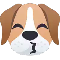 a brown and white dog 's face with its eyes closed