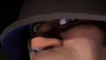 a close up of a cartoon character 's face with a hat on