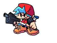 a cartoon character with a gun and a microphone