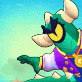 a colorful cartoon character with horns and a necklace