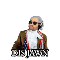 a man wearing sunglasses and headphones is pointing up and the word disjawn is below him