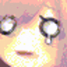 a pixel art drawing of a person 's face with a tear coming out of their eye .