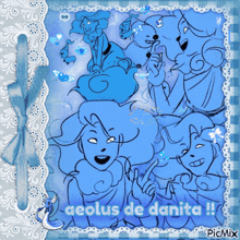 a drawing of aeolus de danita with a blue background