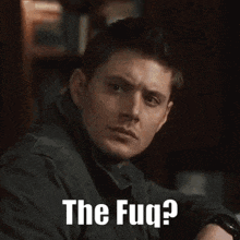 a man is making a funny face and saying `` the fuq '' .