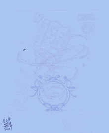 a blue background with a drawing of a spiral and the word seal