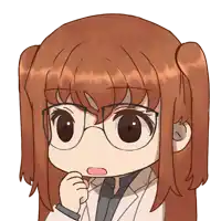a cartoon drawing of a girl wearing glasses and a white jacket
