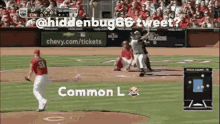 a screenshot of a baseball game with the caption " @ hiddenbug66 tweet ? common l "