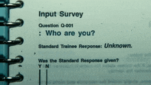 a book is open to a page titled input survey