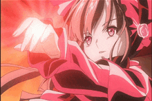 a girl with a rose in her hair is wearing a red and black outfit
