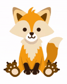 a cartoon fox is surrounded by pink and blue hearts on a white background
