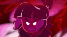 a cartoon character with a ponytail and glowing red eyes