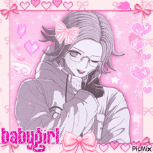 a picture of a girl with glasses and a bow with the word babygirl written on it