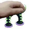 a close up of a person 's foot with green socks on it .