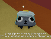 a cartoon drawing of a bed with the words yayy yippee woo on it