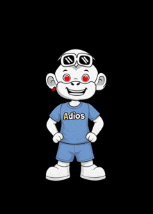 a cartoon character is wearing a blue shirt that says adios
