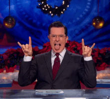 Devil Horns GIF - Devil Horns Stephen Colbert GIFs