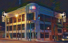 a painting of a building that says ccc on the side