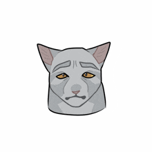 a drawing of a grey cat with a sad look on its face