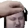 a pixel art of a hand touching a man 's forehead .