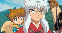 a cartoon drawing of a boy and a girl with a dog 's head