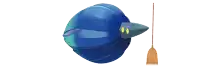 a cartoon drawing of a broom and a blue object