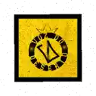 a yellow sign with a black triangle in a circle