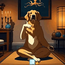 a dog is sitting on a yoga mat and giving a thumbs up sign .
