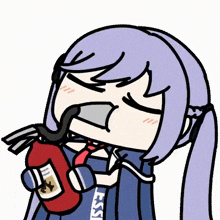 a cartoon drawing of a girl holding a fire extinguisher with the letter s on it