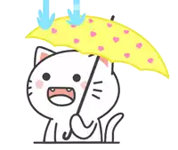 a cartoon cat holding a yellow umbrella with pink hearts on it