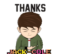 a cartoon of a boy with the words thanks jack cole below him