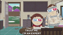 a cartoon character from south park wearing 3d glasses .