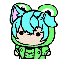 a drawing of a person wearing a green jacket and frog ears