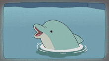 a cartoon of a girl swimming in a pool with a dolphin jumping out of it