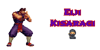 a pixel art of a man holding a sword and the words " fuji kisaragi " below him