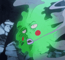 a cartoon of a green monster with a red spot on its face