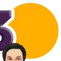 a man 's head is visible in front of a yellow circle with the number 3 on it