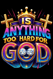 a colorful poster that says anything too hard for god