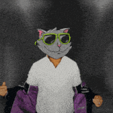 a cartoon of a cat wearing sunglasses and a purple jacket
