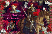 a picture of a knight on a horse with the words good morning princess