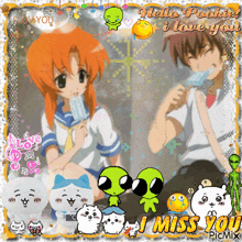 a picture of a boy and a girl eating popsicles with the words hello poobie i love you in the corner