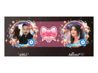 a picture of a man and a woman with a pink bow on it