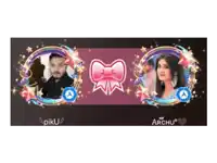 a picture of a man and a woman with a pink bow on it