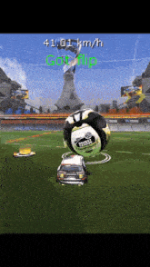 a rocket league game is being played with a car and a ball