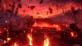 a computer generated image of a volcano with lava coming out of it .