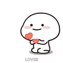 a cartoon character is holding a heart in his hands and says `` love '' .